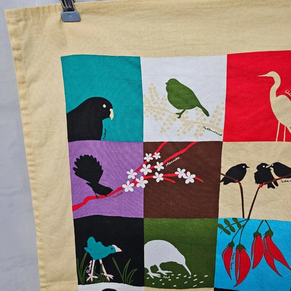 Derek Birds Of New Zealand Tea Towel Kiwiana Yellow Red